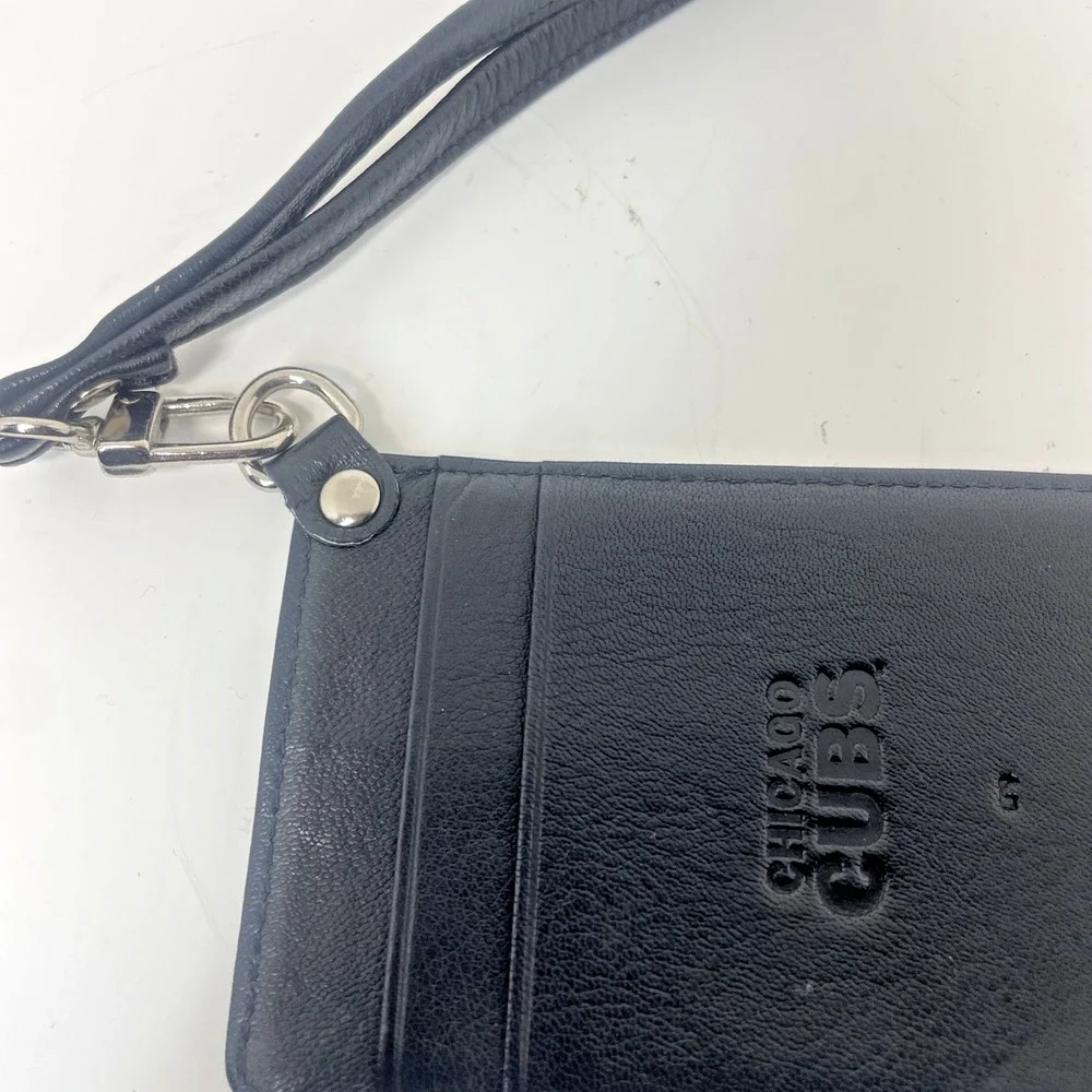 Chicago Cubs Black Leather‎ ID Card Holder Lanyard Wallet